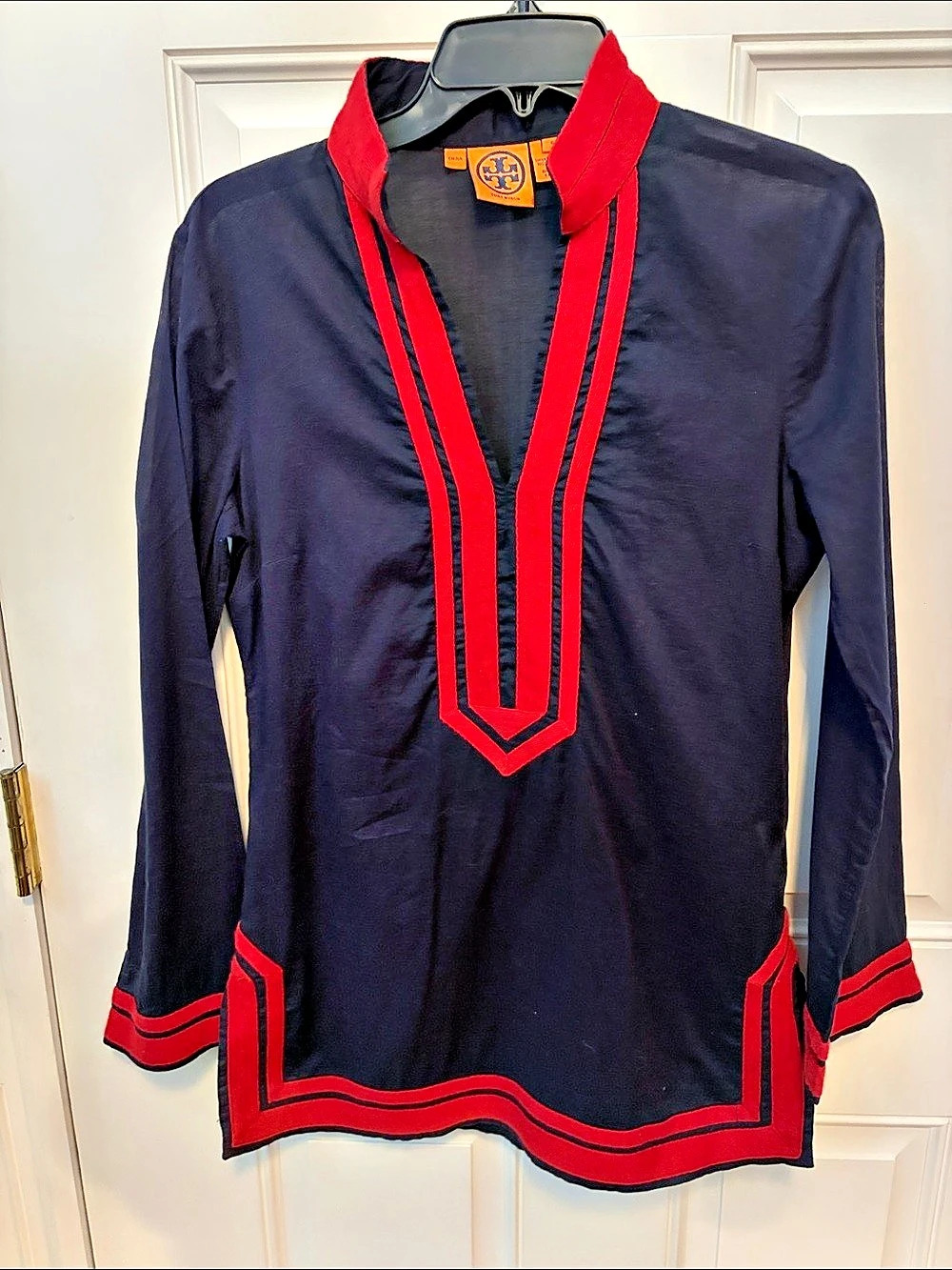 Tory Burch Shelly Exuberance Color Block Tunic Blue & Red Size 6